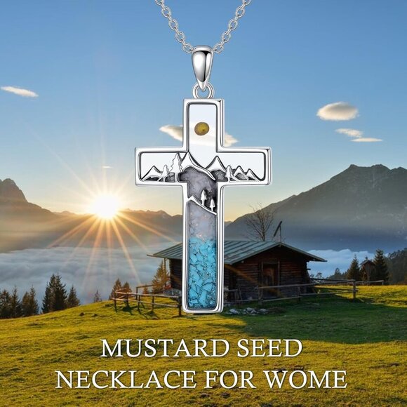 Mountain Necklace 925 Sterling Silver Mustard Seed Pendant Necklace Faith Jewelr - Picture 3 of 7